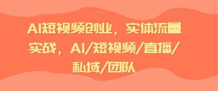 AI短视频创业，实体流量实战，AI/短视频/直播/私域/团队-聊项目