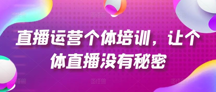 直播运营个体培训，让个体直播没有秘密，起号、货源、单品打爆、投流等玩法-聊项目