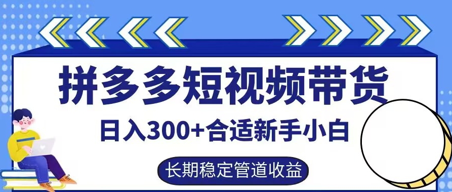 拼多多短视频带货日入300+有长期稳定被动收益，合适新手小白【揭秘】-聊项目